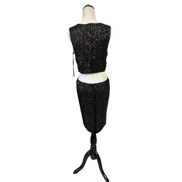 Lovers + Friends Black Sequin Cutout Midi Dress Sleeveless Bodycon Glam L NWT - Picture 5 of 10